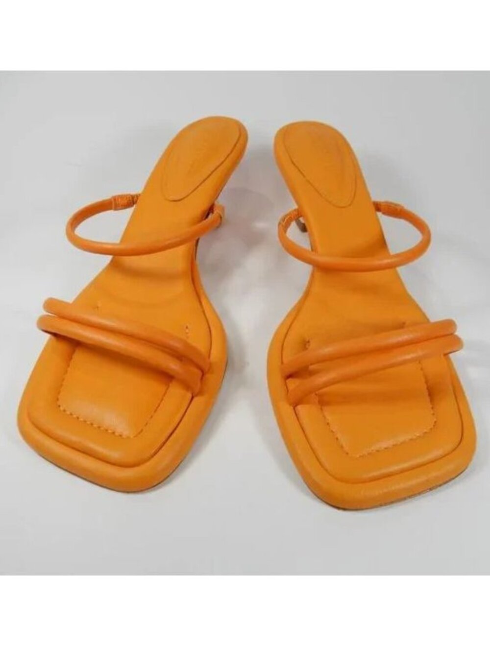 SCHUTZ Agatha Mid Kitten Heel Square Toe SANDALS Size 7 Orange Leather NEW $118
